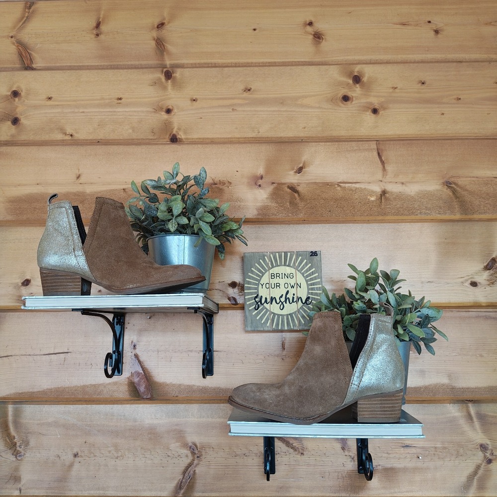 Diba True Stop By Metallic Brown Leather Booties Ankle Western Boho Cutout Sz 6